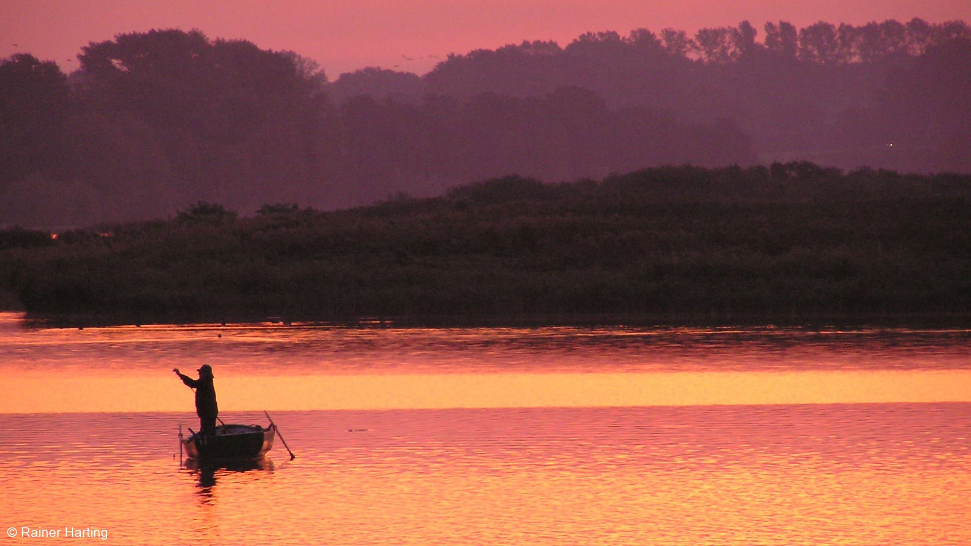Angler im Morgenrot am Lanker See
